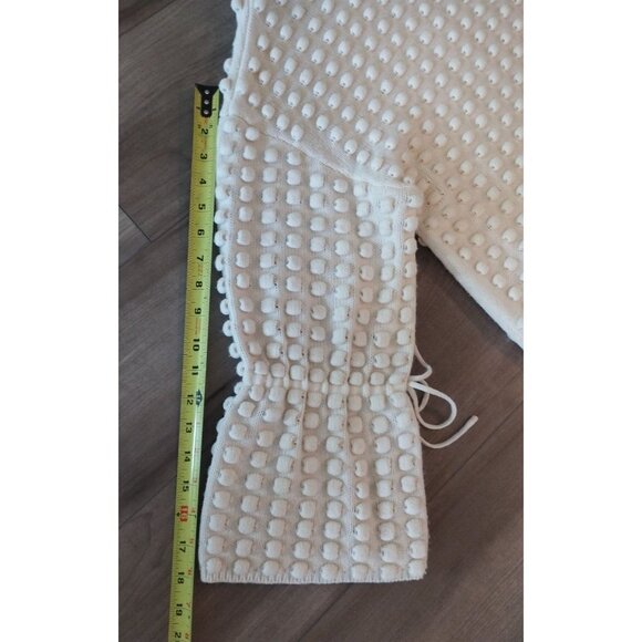 j.ing Ivory Cream Popcorn Knit Textured Drawstring Bell Sleeve sweater S - Picture 10 of 13